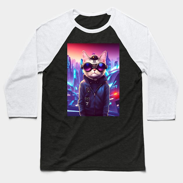 Cool Japanese Techno Cat In Future World Japan Neon City Baseball T-Shirt by star trek fanart and more